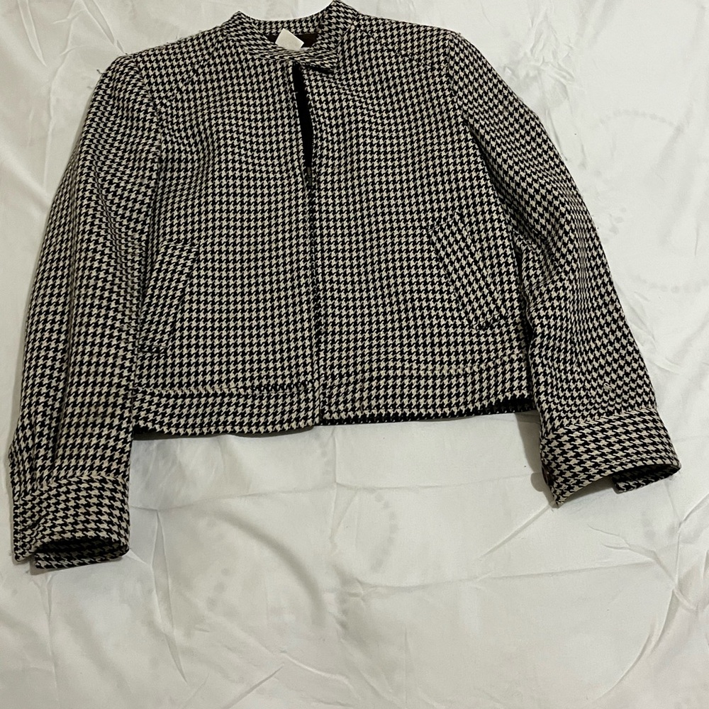 KORS Michael Kors Brown, Tan and White Houndstooth Wool Blazer Women’s Size 2P